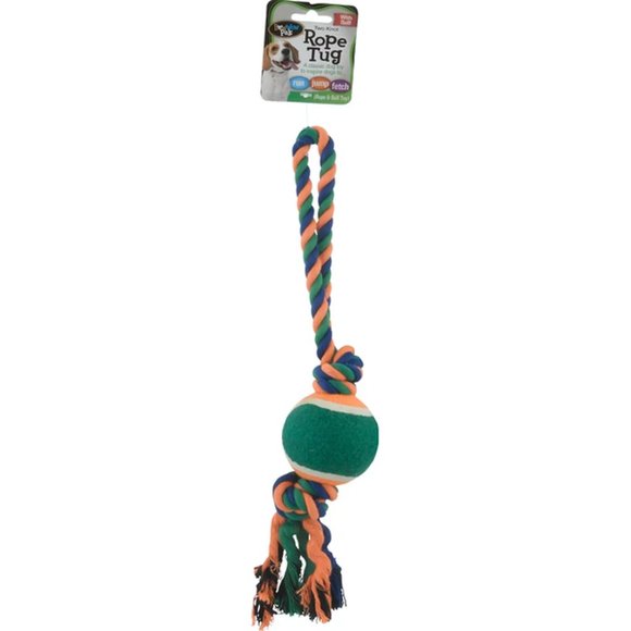 HP🎉Bow Wow Pals NEW DOG TOY Classic Rope Tug w/Ball Two Knot RUN ~ JUMP ~ FETCH - Picture 2 of 9